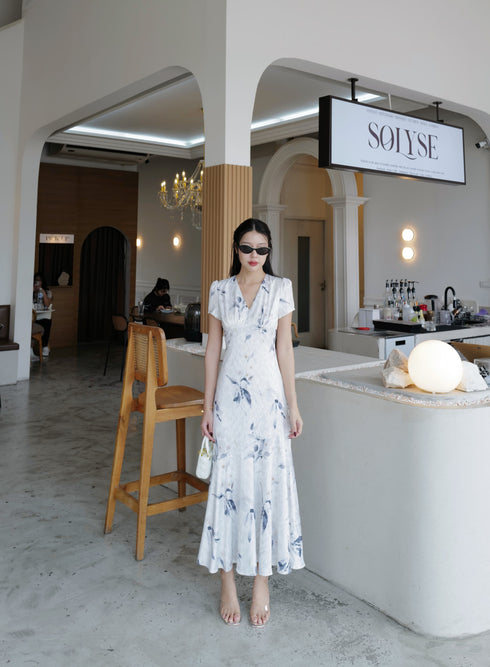 V-Neck Short Sleeves flare Long Dress